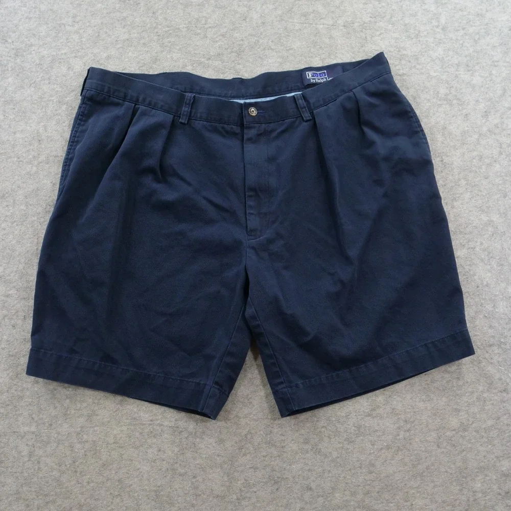Polo Ralph Lauren Shorts Mens 42  Blue Classic Pleated Chino Cotton Casual Prep